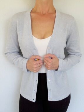 PURE Collection 100% cashmere light blue button up cardigan sweater size 8/10